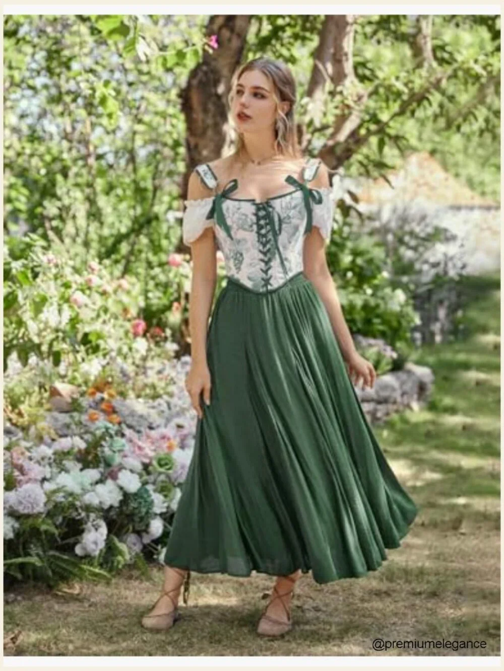 Maxi Skirt Flowy Boho Renaissance A-Line Long Skirt with Pockets - Picture 2 of 7